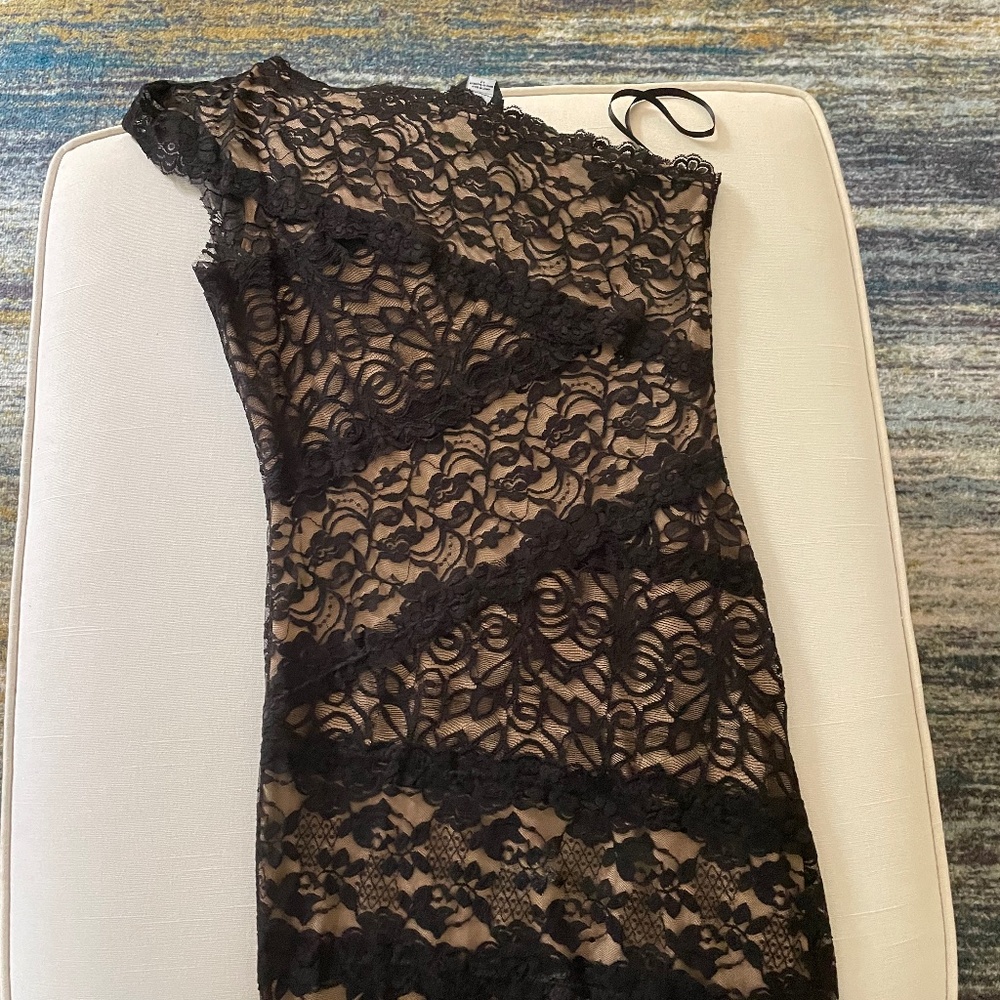Bebe Vintage Mini Dress-Black and Nude One Shoulder